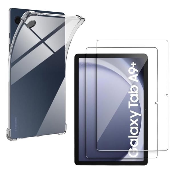 Skal + 2 härdade glasögon för Samsung Galaxy Tab A9 PLUS 2023 - Stötsäkert skydd Transparent Phonillico