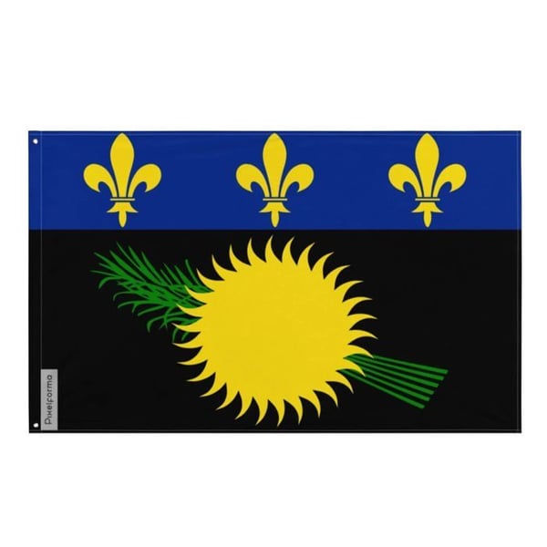 Guadeloupas flagga – 60 x 90 cm – Hållbar polyester – 2 metallöglor – Inomhus/Utomhusbruk – Pixelforma