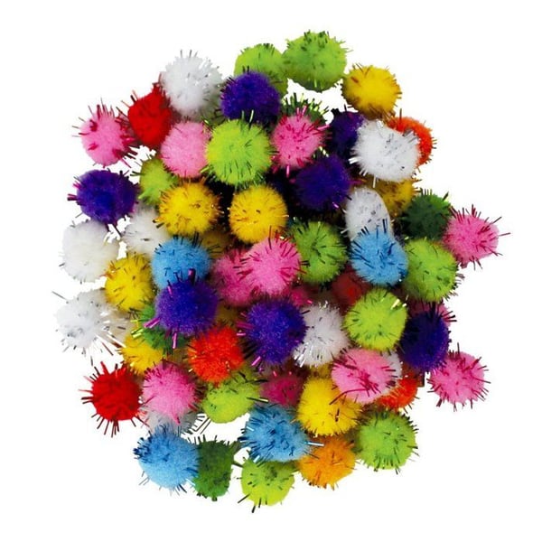 MégaCréa DIY - Mini pompom med glittrande julfärg Ø 8 mm 200 stycken.