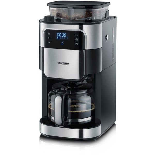 Filterkaffebryggare med inbyggd kvarn - SEVERIN - KA4813 - Kaffemaskin med pekskärm - kanna 10 koppar - Svart/Inox