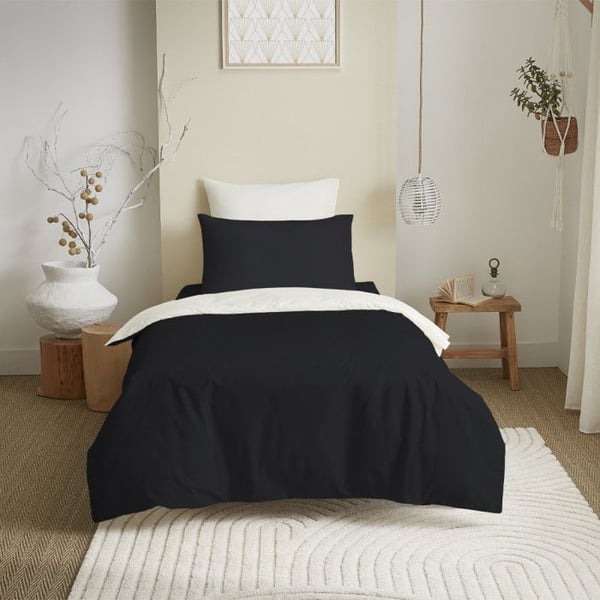 Komplett paket 4 st Svart/Vit vändbart påslakan för säng 90 x 190 cm