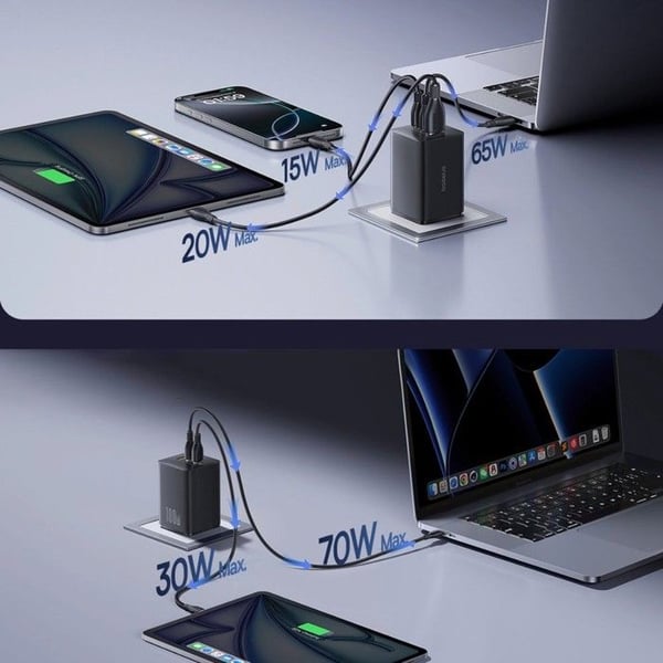 Baseus EnerFill FE11 100W 2xUSB-C + USB-A Svart