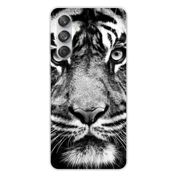 Tryckt silikonfodral som är kompatibelt med Samsung Galaxy M55 5G vit och svart tiger