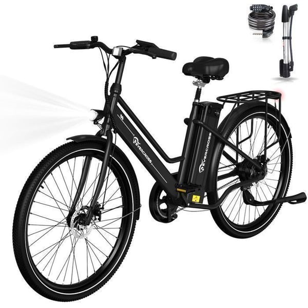 Elcykel för vuxna 26" EVERCROSS TECH EK8 – Avtagbart batteri 36V15.6Ah, Motor 250W, Räckvidd 80 km, Skivbromsar, Svart