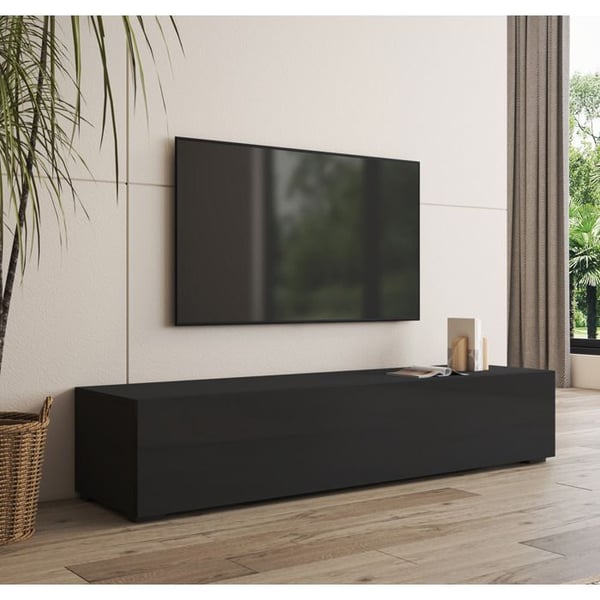 DESIGN AMEUBLEMENT - Modern TV-bänk med ben - Svart - MDF med blank PVC - 3 fack - L160 x D40 x H32 cm
