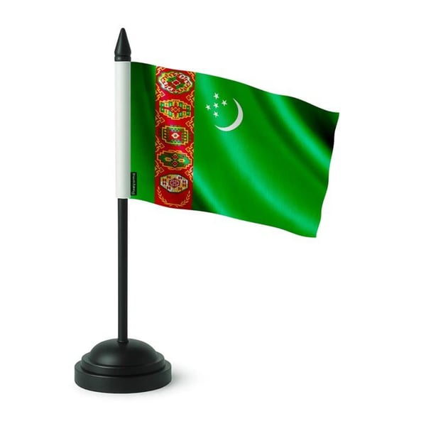 Turkmenistans Bordflagg – 14 x 21 cm – Polyester – Svart Plastfot – Pixelforma