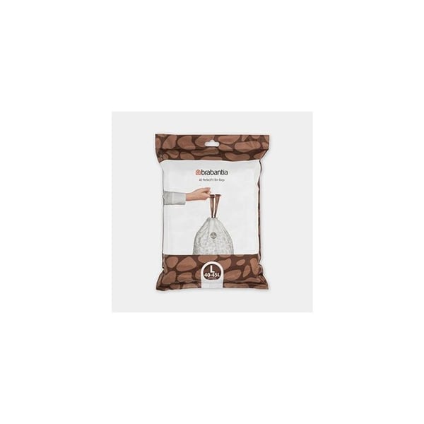 Soppåsar - Brabantia - PerfectFit 138645 - Kod L - 40-45 L - Vit - Dragsnöre