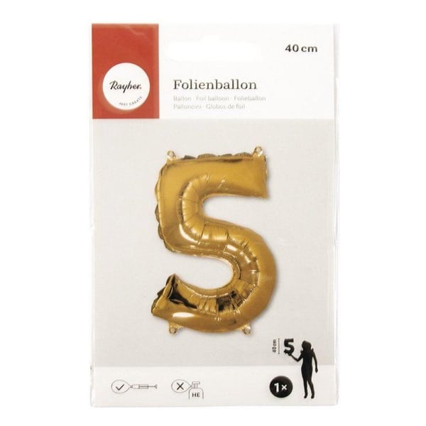 Ballong Siffra 5, 40cm, 1st, guld