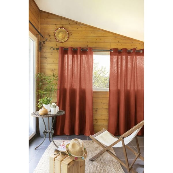 Set av 2 "Kala" inredningsgardiner i bomull 140 x 260 cm l'Effet Papillon - Kala Terracotta - 2 paneler 140 x 240 cm