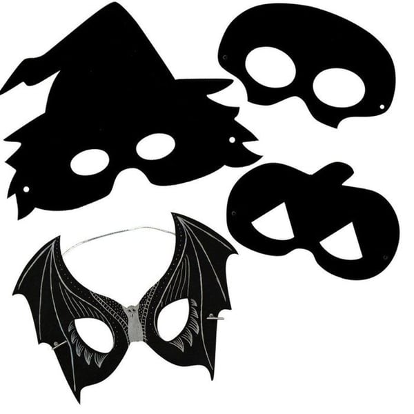 MégaCréa DIY - Skrapmasker för barn Halloween svart 16 till 20 cm 4 stycken