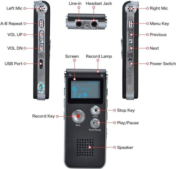 Dictaphone - Multifarvet - 8GB - Stemmememo - MP3-afspiller - Bærbar