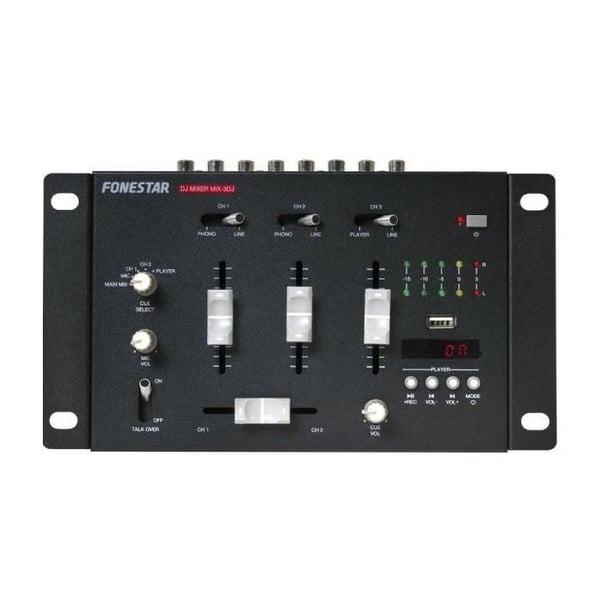 Fonestar MIX-3DJ — DJ-mixer med 3 kanaler, Bluetooth, USB och ljudkort