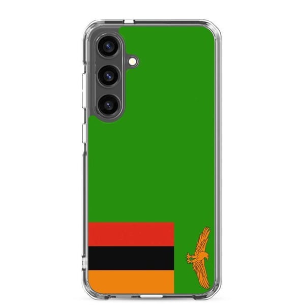 Telefonfodral – Zambias flagga – Kompatibel med Samsung Galaxy S24 Ultra – Mjukt fodral – Slitstarkt och stötavvisande – Pixelforma