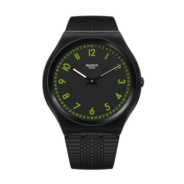 Klocka - SWATCH - SKIN IRONY 42mm - Svart och grönt - Gummiläder - Kvarts
