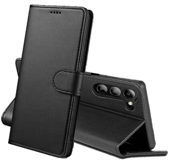 Fodral - Phonillico® - Samsung Galaxy S24 - Svart plånbok - Halvstyvt - Lädereffekt