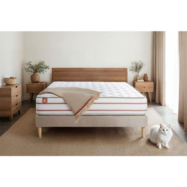 Set LE DOUX 140x200cm Minnesskum 3 komfortzoner - Tjocklek 24cm + sängbotten kit Beige