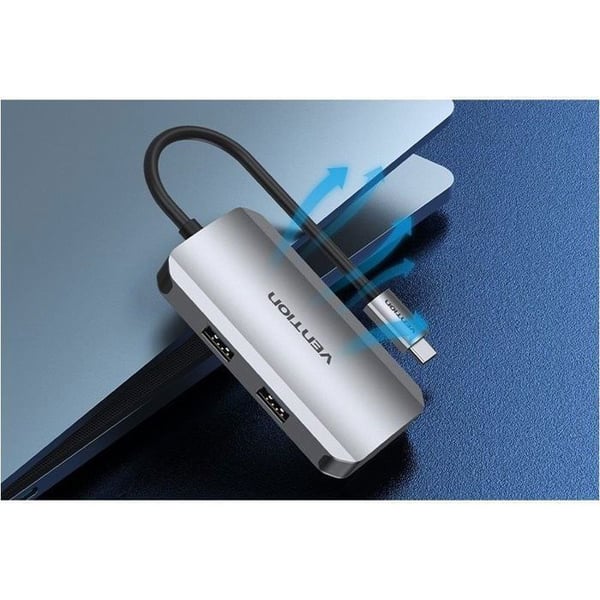 USB-hub - Vention - 5 portar - USB 3.2 Gen 1 - Aluminium Grå - Snabbladdning