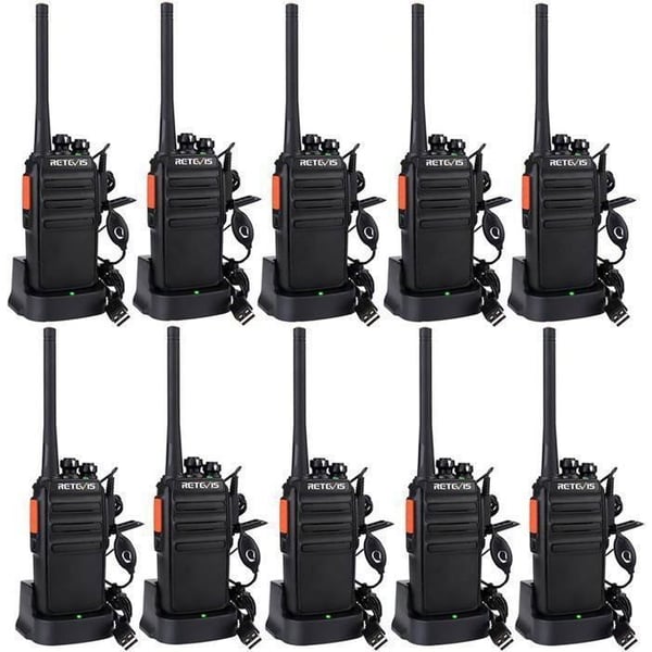 Retevis RT24 Walkie Talkie, Lång räckvidd, PMR446, 16 Kanaler, Uppladdningsbar med Öronproppar, för Affärer, Säkerhet och Fabrik, 10 st