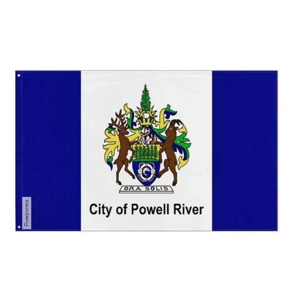 Powell River Flagga – 120 x 180 cm – Hållbar Polyester – 2 Metal Öglor – Inomhus / Utomhus – Pixelforma