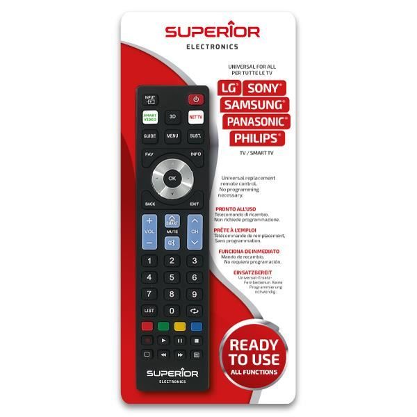 Universell TV-fjärrkontroll - SUPERIOR ELECTRONICS - Klar att använda - Ingen programmering krävs - Kompatibel med LG