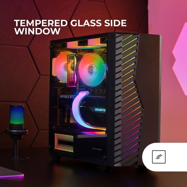 Spelchassi ATX - MARS GAMING - MC-Volt - ARGB-fläkt 120mm - Härdat Glas - Max 6 Fläktar