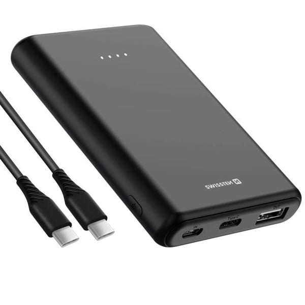 Nödbatteri - Swissten - 5000mAh - USB 10W - Kompakt - LED-lampa Svart