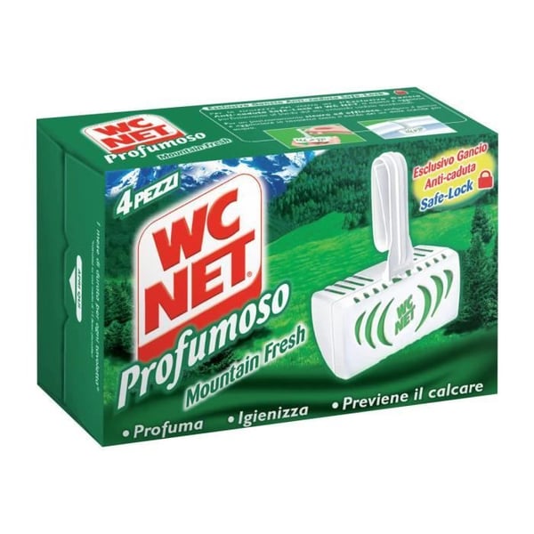 WC NET Profumoso Rengöringsprodukt - avkalkningstablett toalettblock friskhet i bergen (paket med 4)