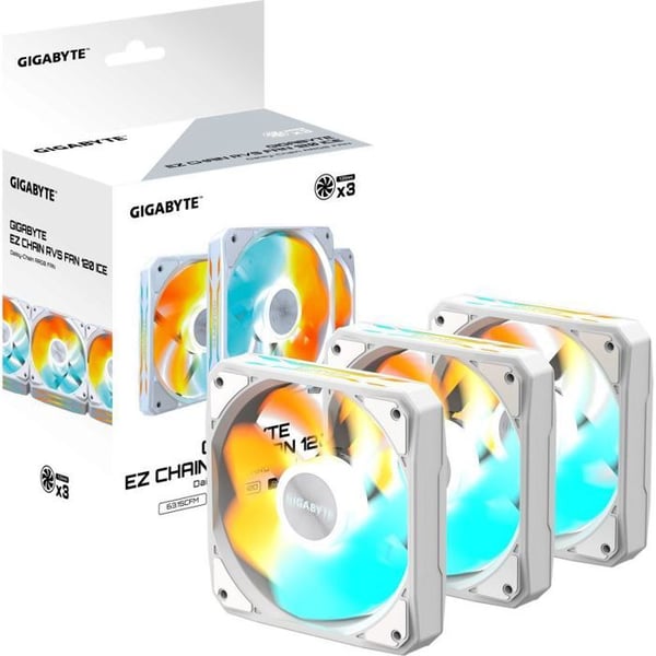 Kylning - ventilation - vattenkylning Gigabyte fläkt EZ CHAIN RVS FLÄKT PACK AV 3, 3x120mm, vit