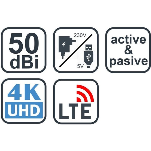 EVOLVEO Xany 1, 230/5V, aktiv DAB/DVB-T2 atmosfæreantenne, LTE-filter, 4G, 5G