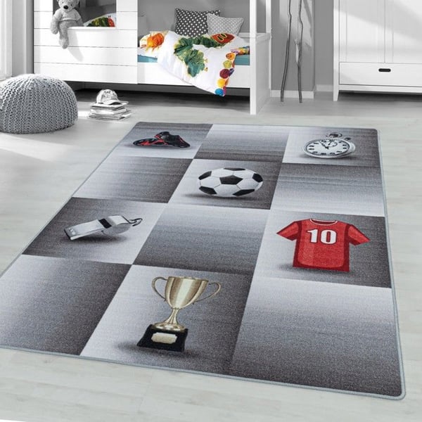 Barnmatta - AYYILDIZ - Fotbollsdesign - Grå - 100% Polyamid - Latexbakside