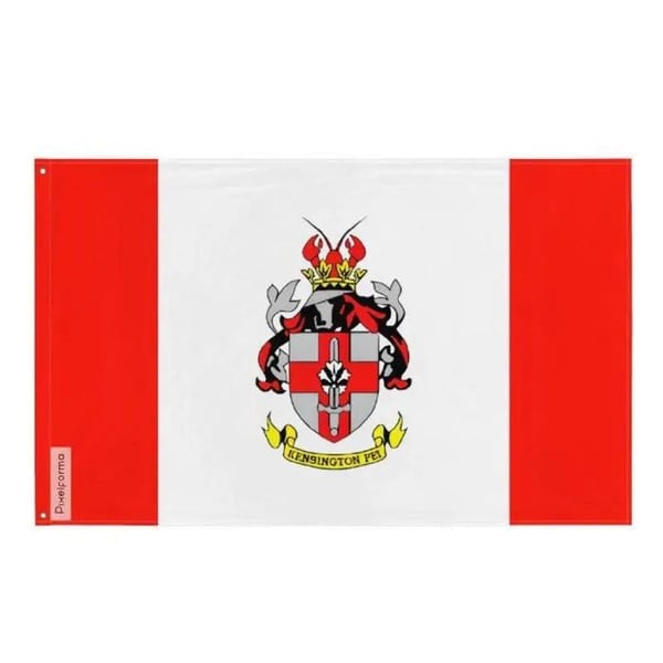 Kensington-flagga – 128 x 192 cm – Hållbar polyester – 2 metallöglor – Inomhus-/Utomhusbruk – Pixelforma