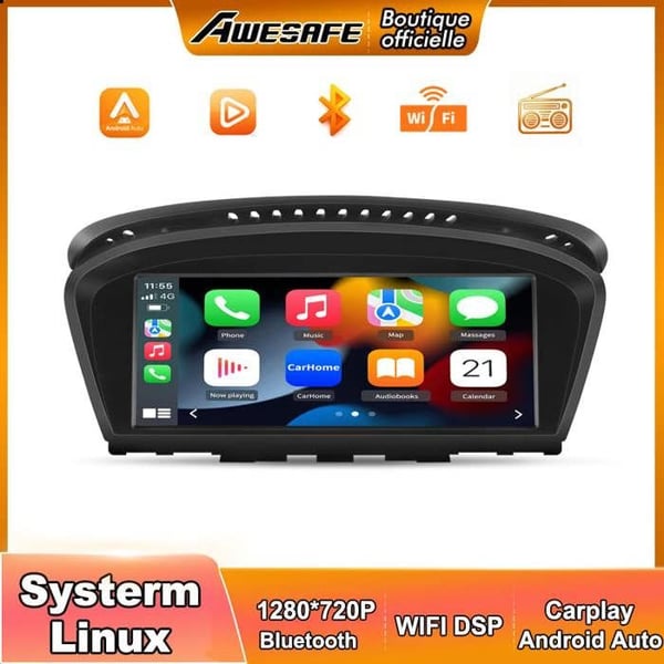 Linux Autoradio för BMW Series 5 E60 E61 E63 E64 Series 3 E90 E91 E92 Carplay Android Auto 8,8'' HD-skärm 1280*480 (Inget system)