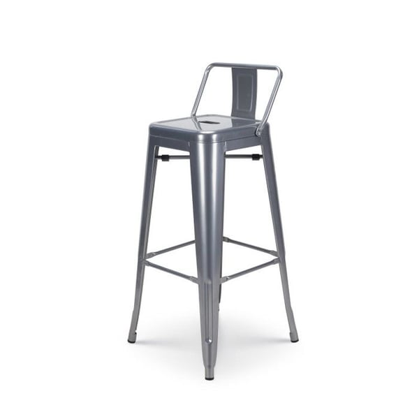 Silver metallisk barstol med ryggstöd - Sittingshöjd 66 cm