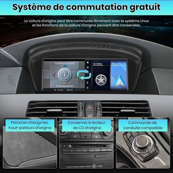 Linux Autoradio för BMW Series 5 E60 E61 E63 E64 Series 3 E90 E91 E92 Carplay Android Auto 8,8'' HD-skärm 1280*480 (Inget system)