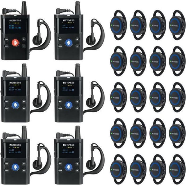 Retekess TT126 Mikrofonsystem för Turistguide, tvåvägs turistguide headset för fabrik (1 TX 5 RX, 20 mottagare)