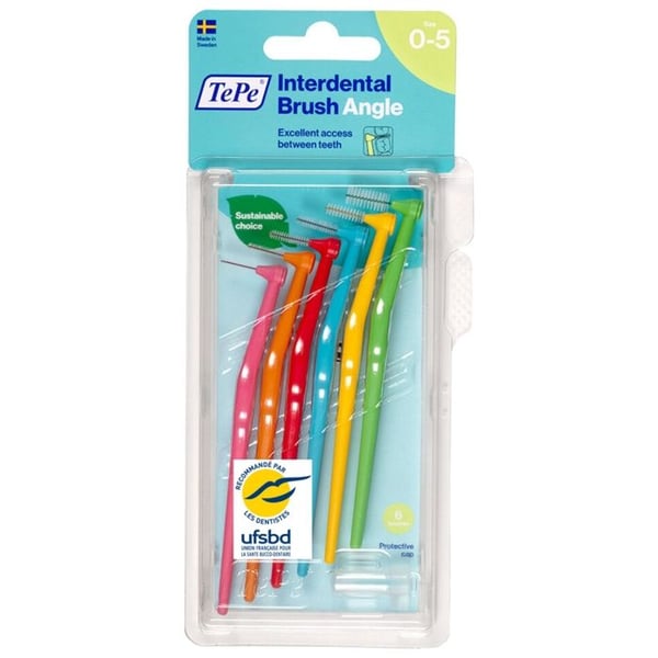 Interdentala borst - TePe - Vinkel - Flera storlekar 0,4 till 0,8mm - 1 blister med 6 - ISO 0 till 5