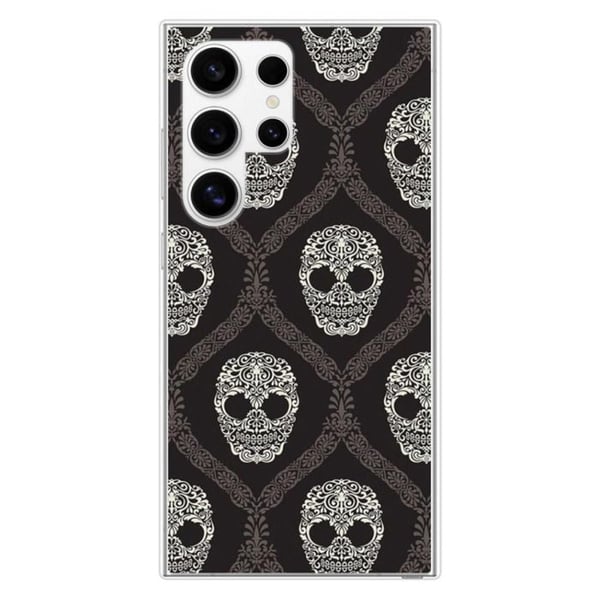 Tryckt silikonfodral som är kompatibelt med Samsung Galaxy S24 Ultra Floral skalle