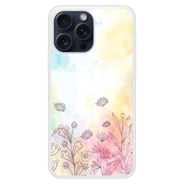 Coque i silikonförstärkt med tryck som är kompatibel med Apple iPhone 15 Pro Max Akvarellblommor