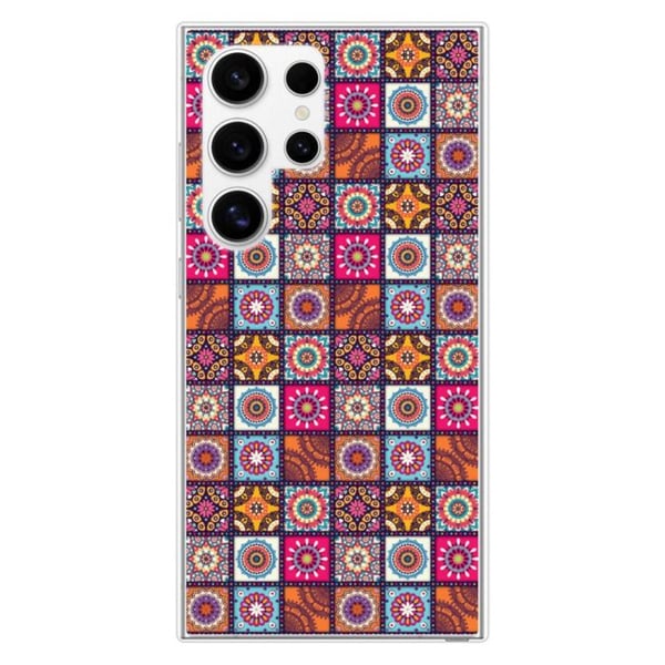 Siliconeförstärkt skal med tryck kompatibel med Samsung Galaxy S24 Ultra Patchwork Mandala