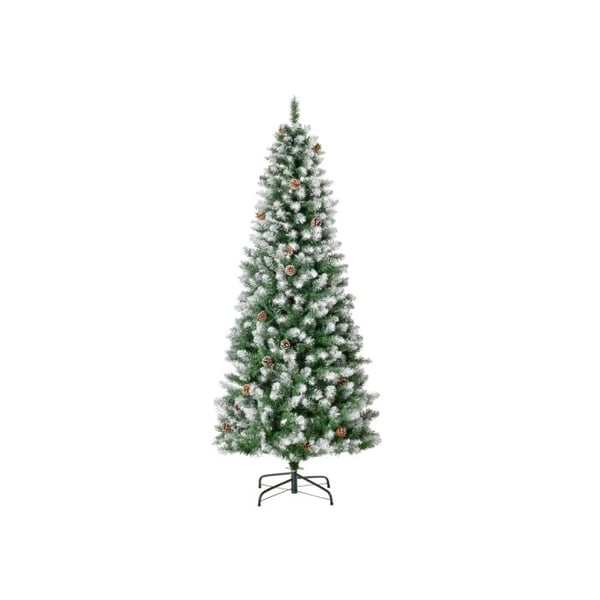 HOMCOM Konstgjord julgran, 630 grenar, 37 kottar, snöiga toppar, brandsäker, 180 cm