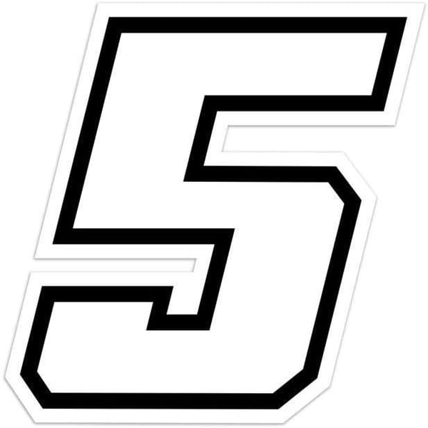 Autocollant - Nummer 5 - Moto GP - Vit - Höjd 10 cm - Racing klistermärke