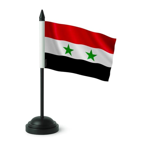 Syrien Bordflagga – 14 x 21 cm – Polyester – Svart Plastbas – Pixelforma