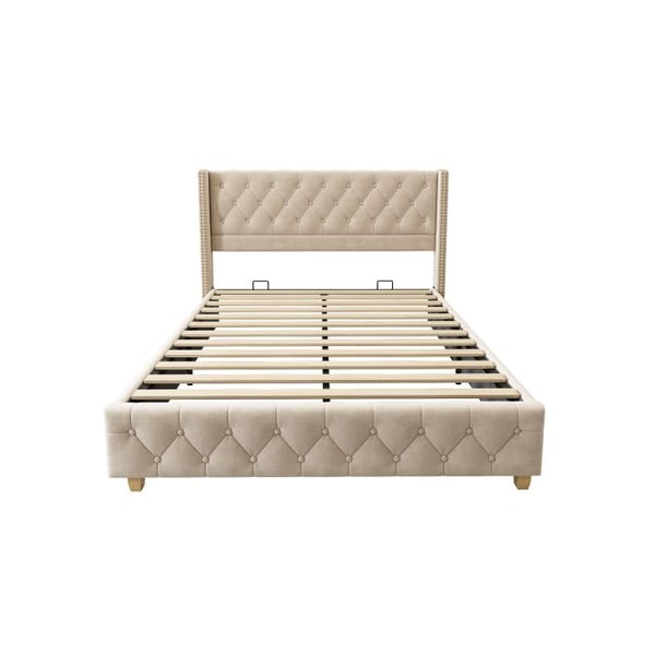 Polstret seng - 160x200 cm - Lys beige - Lattenbox - Elegant design