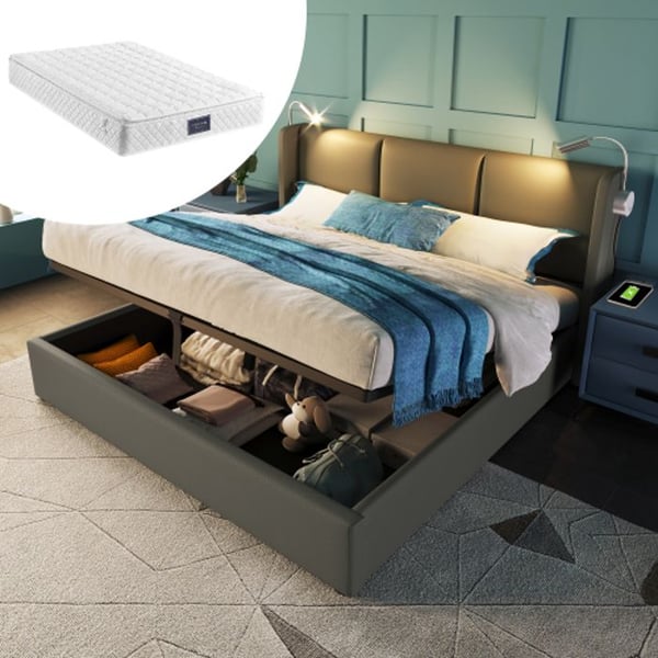Dobbeltseng - MUVOE - 140x200 - Hovedgærde med lampe - USB-opladning - Indbygget opbevaring