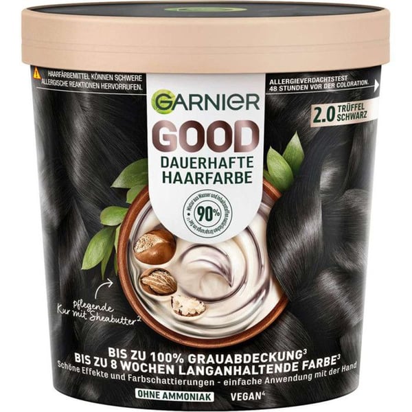 Garnier Permanent Färg Good 2.0 Svart Tryffel – Vegansk, 90% naturligt ursprung, täcker 100% av grått hår