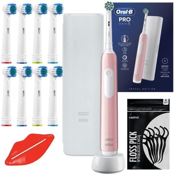 Elektrisk tandborste - Oral-B - Pro Series 1 - 3 lägen - Trycksensor - Resväska - 8 borsthuvuden