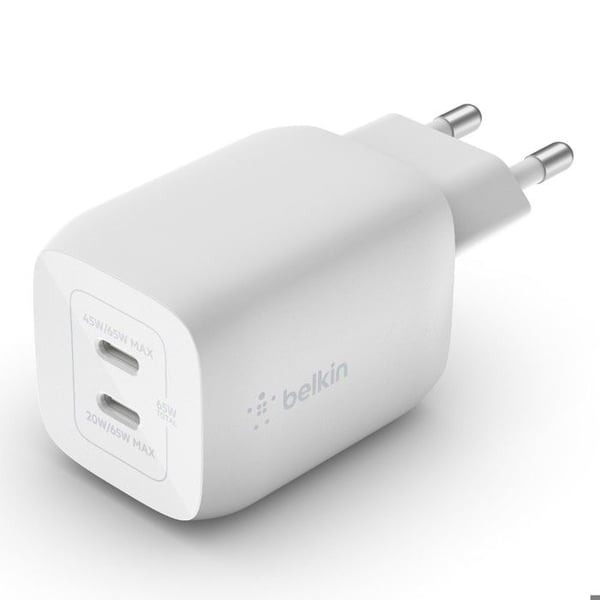 Laddare - Belkin - 65W - 2 USB-C-portar - Power Delivery - Vit