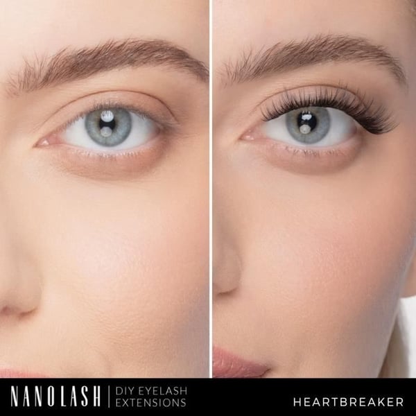 Faux ögonfransar - Nanolash - HEARTBREAKER - 36 kluster - Svart - DIY ögonfransförlängningar