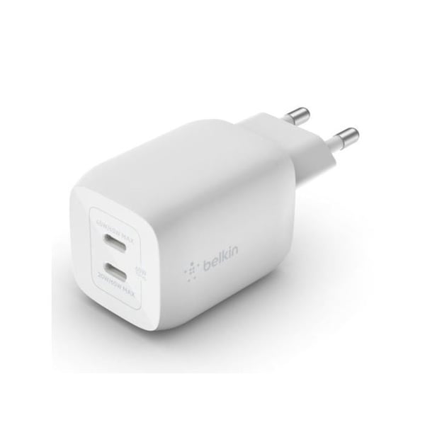 Laddare - Belkin - 65W - 2 USB-C-portar - Power Delivery - Vit