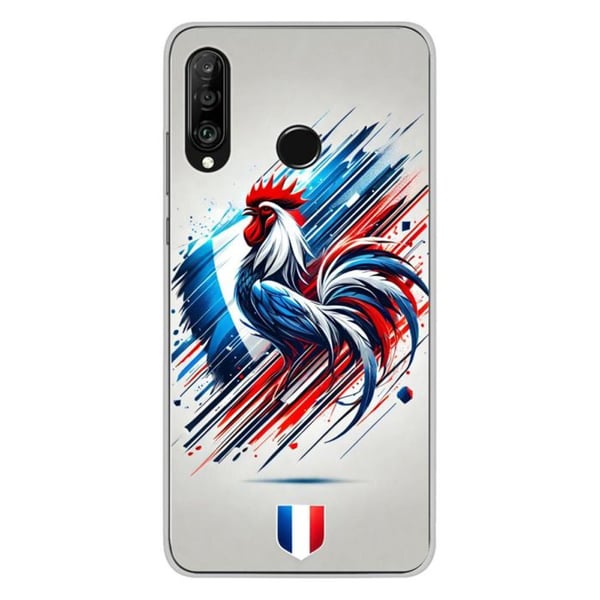 1001Coques - Silikonfodral kompatibelt med Huawei P30 Lite - Fransk tuppmönster - Originaldesign tryckt i Frankrike